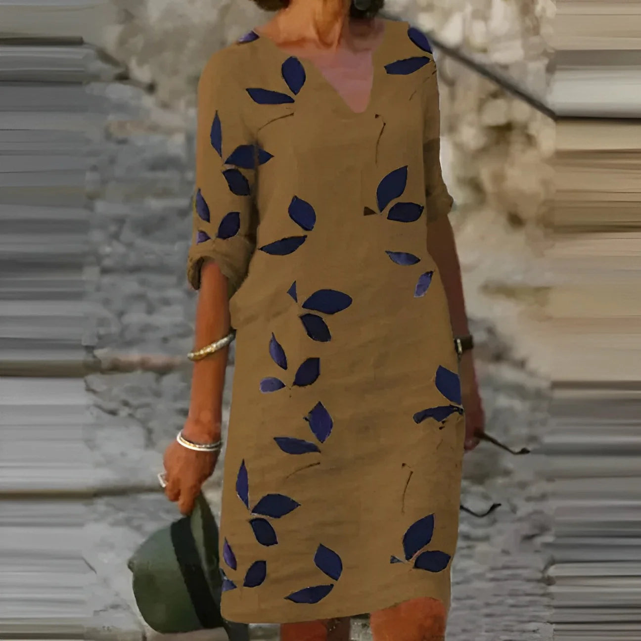 Emma – Midi Jurk Met Bladerprint Voor Dames