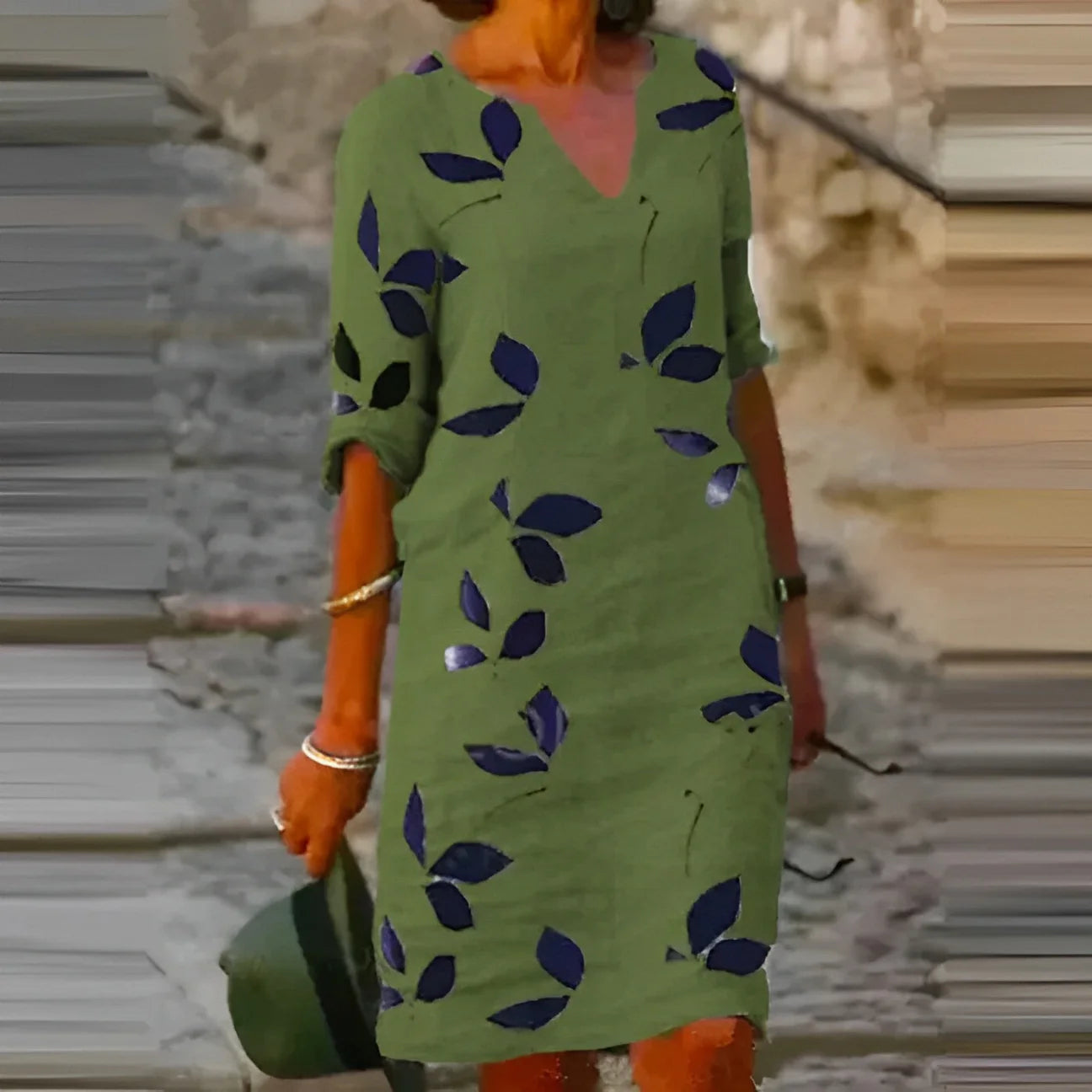 Emma – Midi Jurk Met Bladerprint Voor Dames